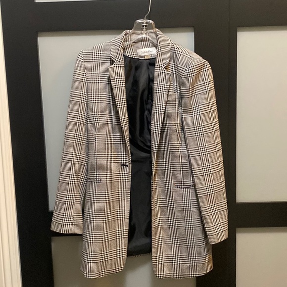 Calvin Klein Jackets & Blazers - Calvin Klein long black and white check blazer